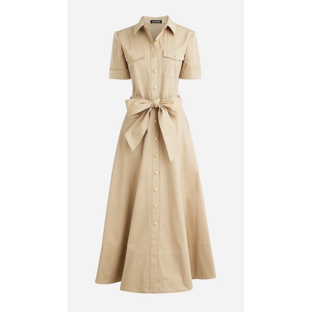 J Crew Twill Safari Utility Shirt Dress Tan 4 Classic CabinCowgirl Preppy Luxury